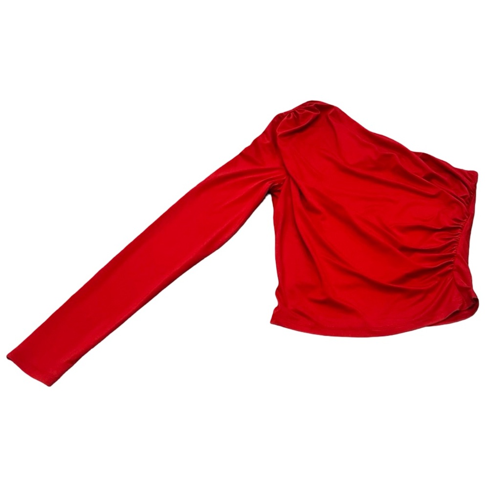 H&M Elegant Red One-Shoulder Ruched Holiday date night Valentine Asymmetrical
